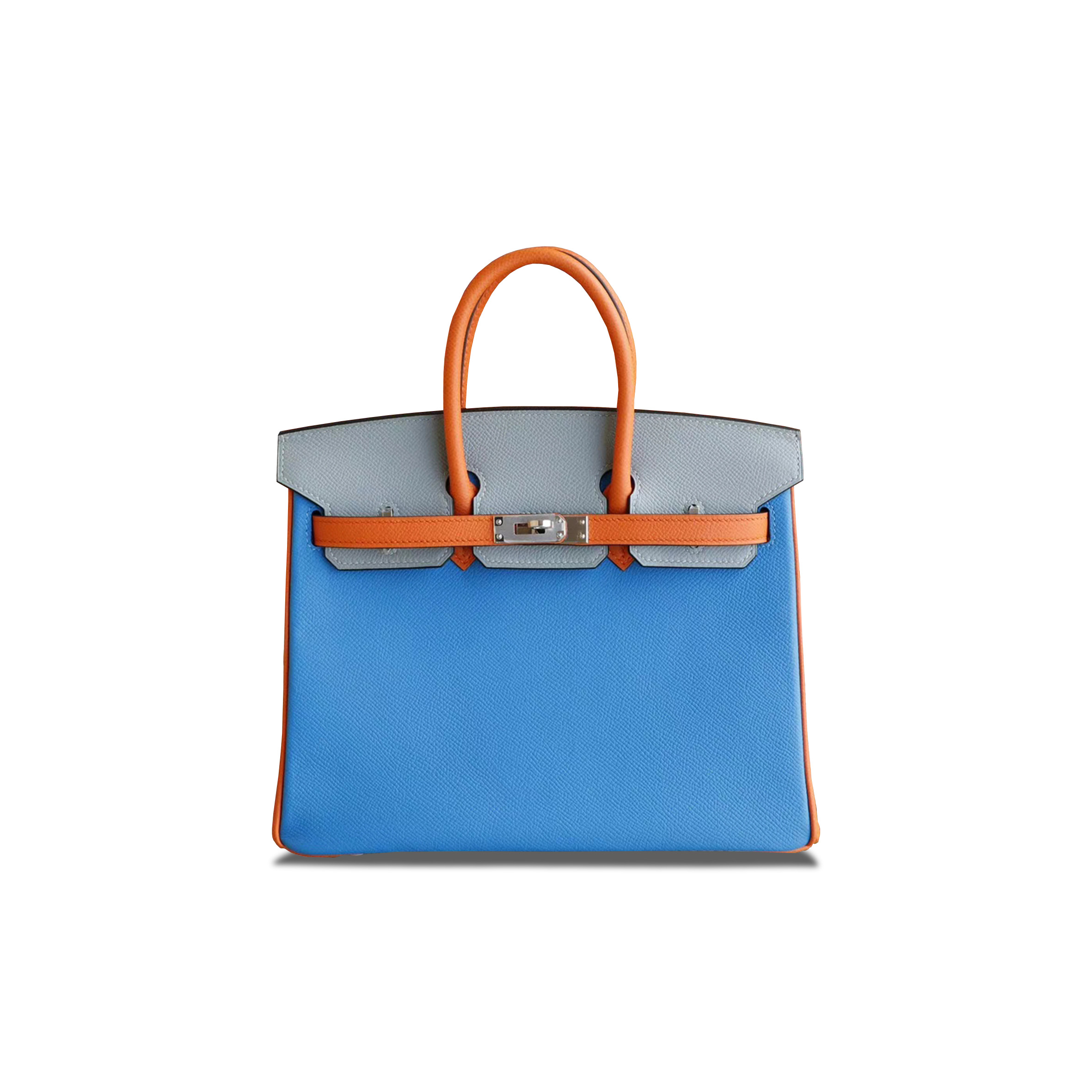 HERMÈS BIRKIN 25 EPSOM WATER BLUE GLACIER GREY AND ORANGE WITH SILVER BUCKLE BAG H028362CC02 (25*18*13cm)